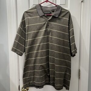 Men's Golf Polo Shirt Signature Collection‎ Gray Stripe Palm Trees • XL